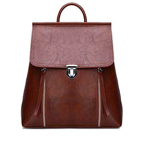 Bolso de Escuela Bolsa de Viaje para niñas Vintage Leather Mochila Mujer Mujeres Famosas Mochila de Gran Capacidad Dark Red 13 Inches