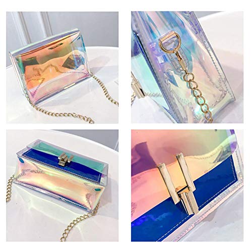 Bolso de hombro, bolso de mensajero de arco iris transparente láser de moda coreana para mujer Bolso de cadena impermeable de PVC Bolso de playa Bolso de mensajero Bag Plata）