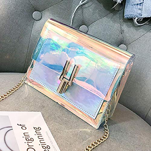 Bolso de hombro, bolso de mensajero de arco iris transparente láser de moda coreana para mujer Bolso de cadena impermeable de PVC Bolso de playa Bolso de mensajero Bag Plata）