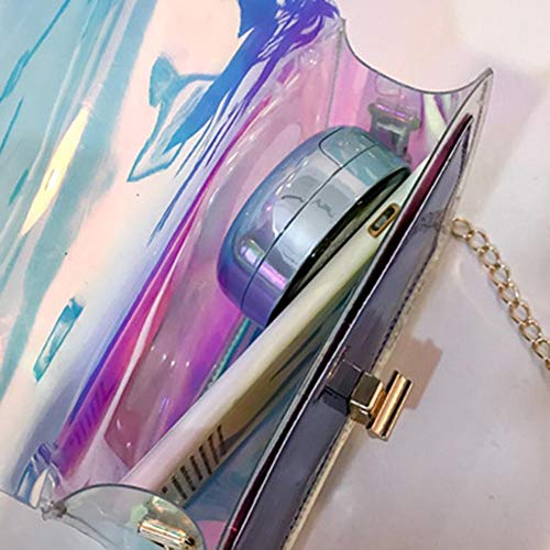 Bolso de hombro, bolso de mensajero de arco iris transparente láser de moda coreana para mujer Bolso de cadena impermeable de PVC Bolso de playa Bolso de mensajero Bag Plata）