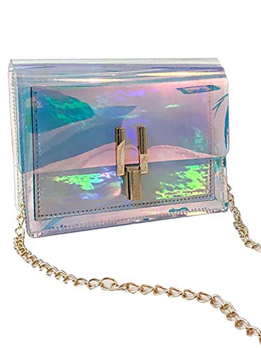 Bolso de hombro, bolso de mensajero de arco iris transparente láser de moda coreana para mujer Bolso de cadena impermeable de PVC Bolso de playa Bolso de mensajero Bag Plata）