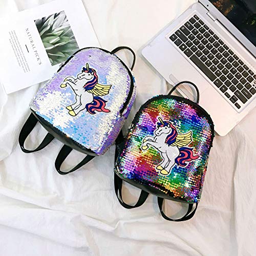 Bolso de Hombro de Moda de Dibujos Animados 2019 Nueva Mochila Coreana Salvaje Tendencia PU Lentejuela bebé Mochila de Viaje púrpura