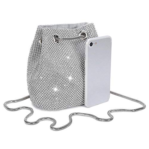 Bolso de Noche Bolso de Hombro Mujer Glitter Diamond Embrague Bolsos de Hechos a Mano Cadena de Encogimiento para Boda/Fiesta/Baile-Plateado