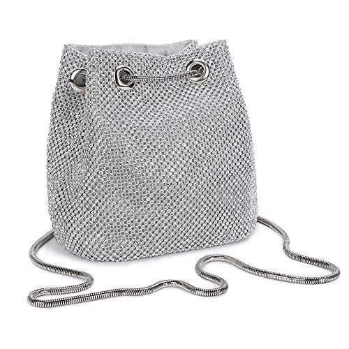 Bolso de Noche Bolso de Hombro Mujer Glitter Diamond Embrague Bolsos de Hechos a Mano Cadena de Encogimiento para Boda/Fiesta/Baile-Plateado