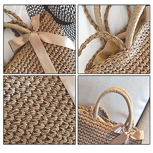 Bolso de Playa de Paja, JOSEKO Bolso de Punto para Mujer Bolso de Mimbre Bolso con manijas de Cuero Adecuado para Compras navideñas Compras Playas y Uso Diario Informal