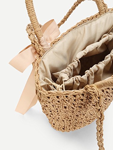 Bolso de Playa de Paja, JOSEKO Bolso de Punto para Mujer Bolso de Mimbre Bolso con manijas de Cuero Adecuado para Compras navideñas Compras Playas y Uso Diario Informal