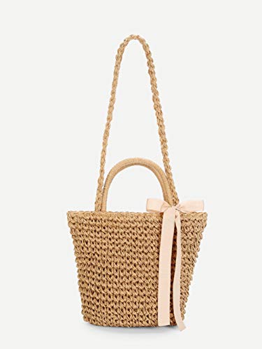 Bolso de Playa de Paja, JOSEKO Bolso de Punto para Mujer Bolso de Mimbre Bolso con manijas de Cuero Adecuado para Compras navideñas Compras Playas y Uso Diario Informal