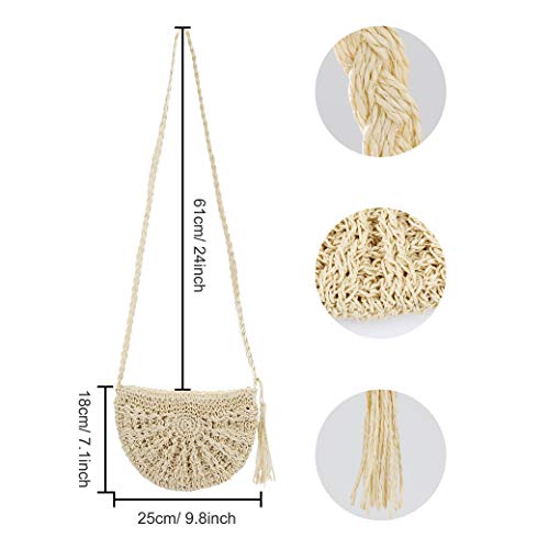 Bolso de Playa de Paja Mujeres al Aire Libre Playa Mano Hechas Bolsa de Crossbody Estilo boho Summer Beach Purse para Viajar Fecha Vacaciones y Uso Diario Beige