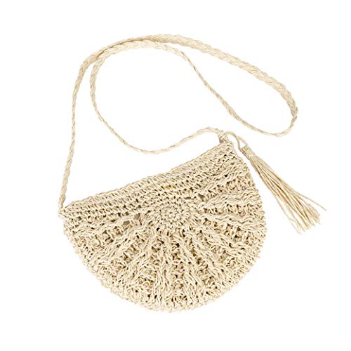 Bolso de Playa de Paja Mujeres al Aire Libre Playa Mano Hechas Bolsa de Crossbody Estilo boho Summer Beach Purse para Viajar Fecha Vacaciones y Uso Diario Beige