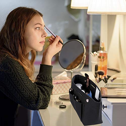 Bolso Organizador de Fieltro Multifuncionales Bolsillos de Viaje Ordenado Bolsos Insertar Portátil Cosmético Maquillaje Almacenaje Negro