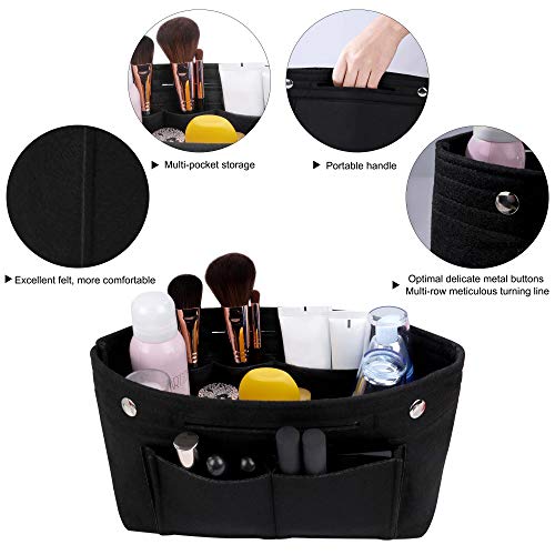 Bolso Organizador de Fieltro Multifuncionales Bolsillos de Viaje Ordenado Bolsos Insertar Portátil Cosmético Maquillaje Almacenaje Negro