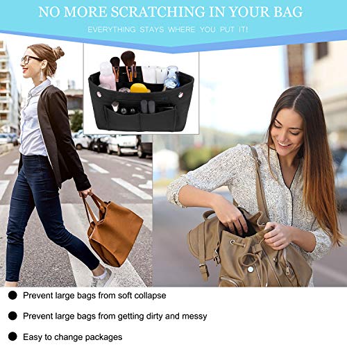 Bolso Organizador de Fieltro Multifuncionales Bolsillos de Viaje Ordenado Bolsos Insertar Portátil Cosmético Maquillaje Almacenaje Negro