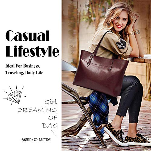 Bolsos De Hombro De Mujer Suave Cuero Bolsos Gran Capacidad Retro Vintage Tapa-Casual Totalizador De La Manija MarrÓN