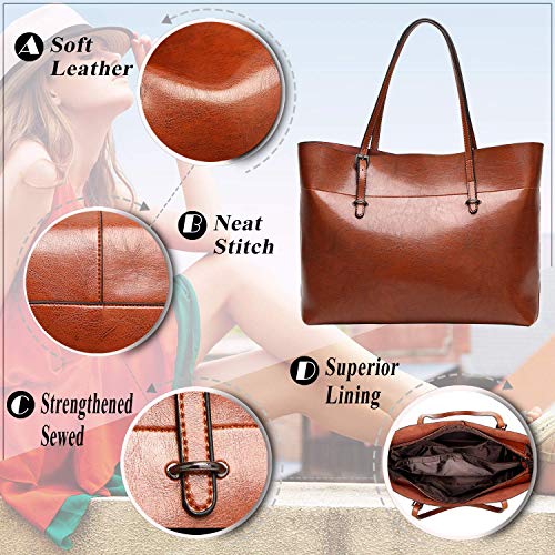 Bolsos De Hombro De Mujer Suave Cuero Bolsos Gran Capacidad Retro Vintage Tapa-Casual Totalizador De La Manija MarrÓN