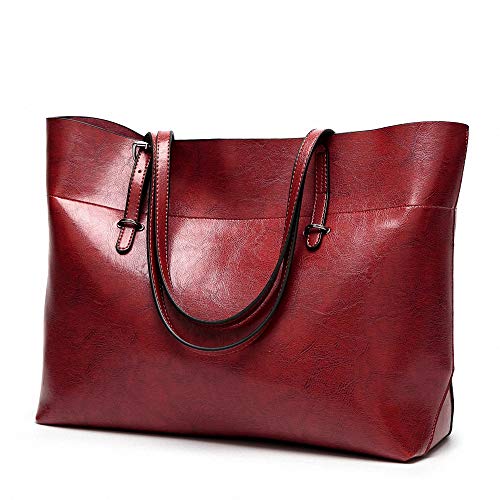 Bolsos De Hombro De Mujer Suave Cuero Bolsos Gran Capacidad Retro Vintage Tapa-Casual Totalizador De La Manija MarrÓN