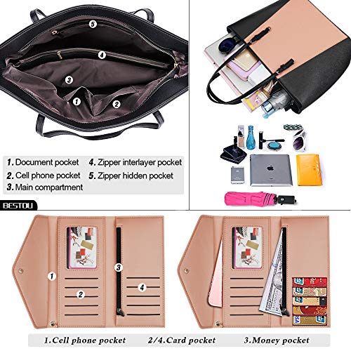 Bolsos Mujer Bolso Bandolera Bolsos de Moda Bolsos Totes Bolso Grande Bolso De Hombro Bolsas de 2 Piezas (Negro - Rosa)