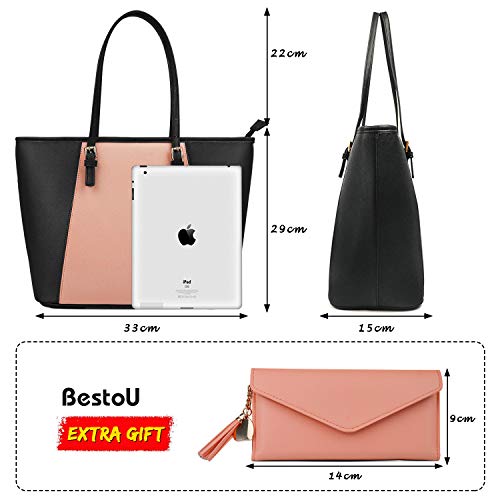 Bolsos Mujer Bolso Bandolera Bolsos de Moda Bolsos Totes Bolso Grande Bolso De Hombro Bolsas de 2 Piezas (Negro - Rosa)
