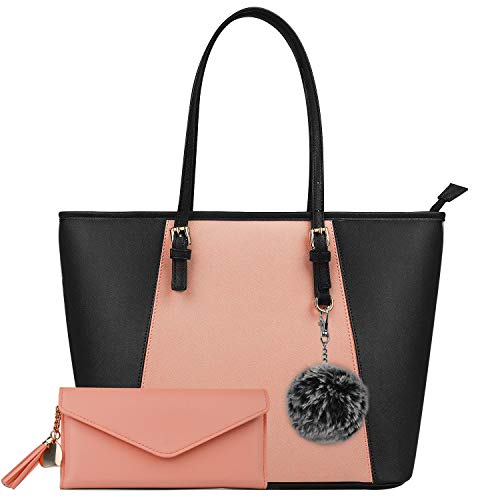 Bolsos Mujer Bolso Bandolera Bolsos de Moda Bolsos Totes Bolso Grande Bolso De Hombro Bolsas de 2 Piezas (Negro - Rosa)