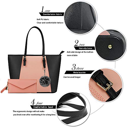 Bolsos Mujer Bolso Bandolera Bolsos de Moda Bolsos Totes Bolso Grande Bolso De Hombro Bolsas de 2 Piezas (Negro - Rosa)
