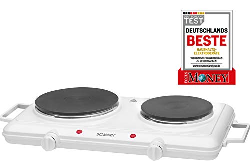 Bomann DKP 5028 CB - Cocina portatil, hornillo eléctrico doble, 2 zonas de cocinado, 2500 W, ideal para camping y pequeñas cocinas, color blanco