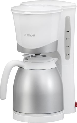 Bomann KA 168 CB Cafetera de Goteo con Jarra Termo, Capacidad 8-10 Tazas 1 litro, Blanca Plata, 870W, 870 W, 10 Cups, Acero Inoxidable