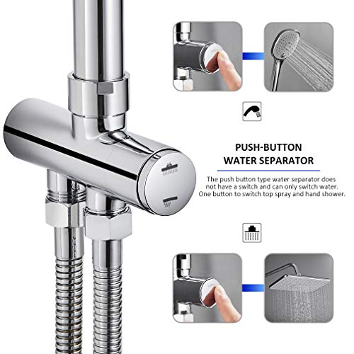 BONADE Columna de Duchas Conjunto de Ducha sin Grifo Sistema de Ducha para Baño con Ducha de Lluvia Rectángulo y 3 Funciones Ducha de Mano, Barra de Ducha Ajustable, Agua Fría y Caliente