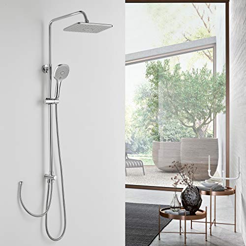 BONADE Columna de Duchas Conjunto de Ducha sin Grifo Sistema de Ducha para Baño con Ducha de Lluvia Rectángulo y 3 Funciones Ducha de Mano, Barra de Ducha Ajustable, Agua Fría y Caliente