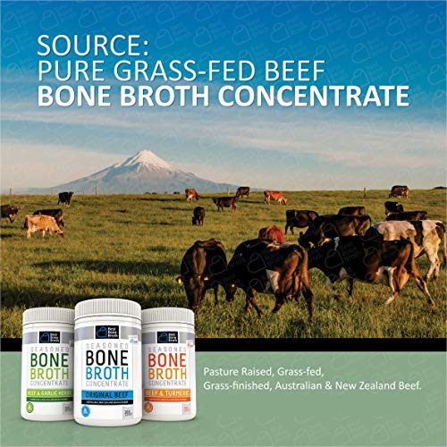Bone Broth Caldo concentrado de hueso bovino con hierbas al ajo - Rico en Colágeno para mejorar la salud del intestino, la firmeza de la piel y la salud del cabello -Alimentados con hierba - 260g