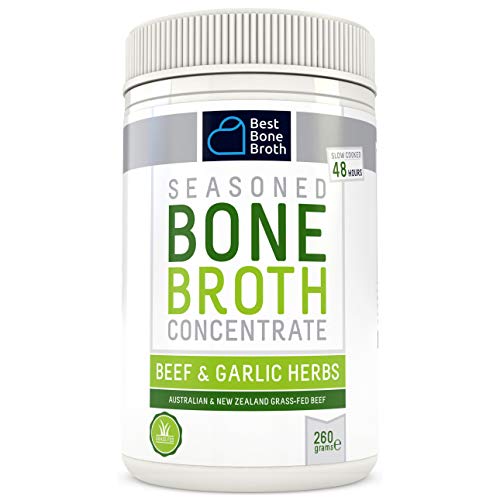 Bone Broth Caldo concentrado de hueso bovino con hierbas al ajo - Rico en Colágeno para mejorar la salud del intestino, la firmeza de la piel y la salud del cabello -Alimentados con hierba - 260g