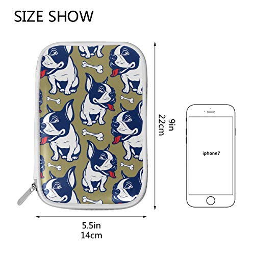 Bone Bulldog Francés Múltiple Bolso Lápiz de Cuero Grande Bolso Bolso Estuche de Viaje Estuche Cosmético Billetera Pasaporte con Cremallera