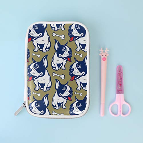 Bone Bulldog Francés Múltiple Bolso Lápiz de Cuero Grande Bolso Bolso Estuche de Viaje Estuche Cosmético Billetera Pasaporte con Cremallera