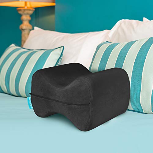 Bonmedico Almohada de Rodilla Ergonómica para Personas Que Duermen de Lado, Almohada de Espuma de Memoria para Las Piernas, Negra