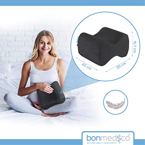 Bonmedico Almohada de Rodilla Ergonómica para Personas Que Duermen de Lado, Almohada de Espuma de Memoria para Las Piernas, Negra
