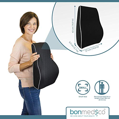 Bonmedico Almohada Ergonómica para Espalda de Espuma de Memoria, Almohada de Espalda para Posición Cómoda en Vida Diaria, Almohada Lumbar para el Hogar y Oficina, Negra, Pequeña