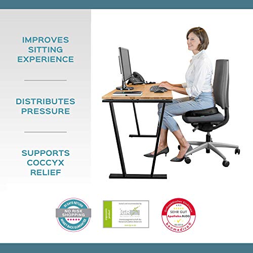 Bonmedico Cojín de Asiento Ortopédico con Capa de Gel, Espuma de Memoria para Alivio del Dolor de Coxis, Presión, Úlceras, etc. para el Coche, Oficina o Silla de Ruedas, Grande