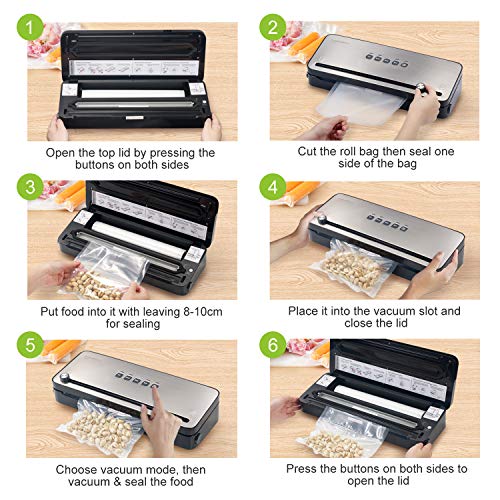Bonsenkitchen Envasadora al Vacío Domesticas 4 en 1 Envasar al Vacio Maquina con Cortador de Película para Alimentos Fresca, Embasadora Incluyendo Bolsas de Vacío, Negra Selladora VS3802