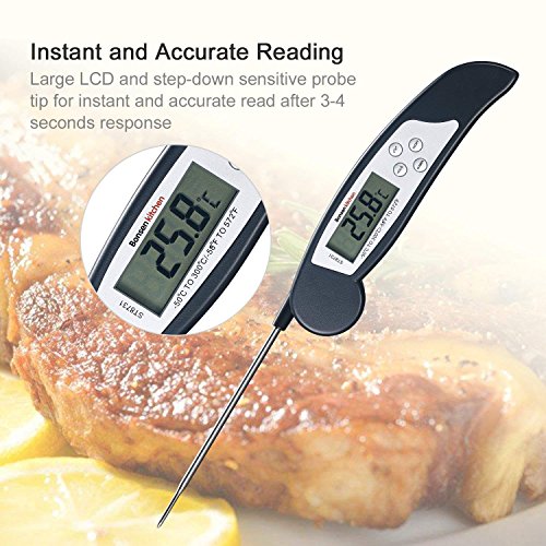 Bonsenkitchen Termómetro Digital de Cocina para Carne Barbacoa Comida Liquidos Aceite, Termometro Alimentos con Pantalla LCD para Lectura Instantánea (ST8730) (Negro- ST8731)