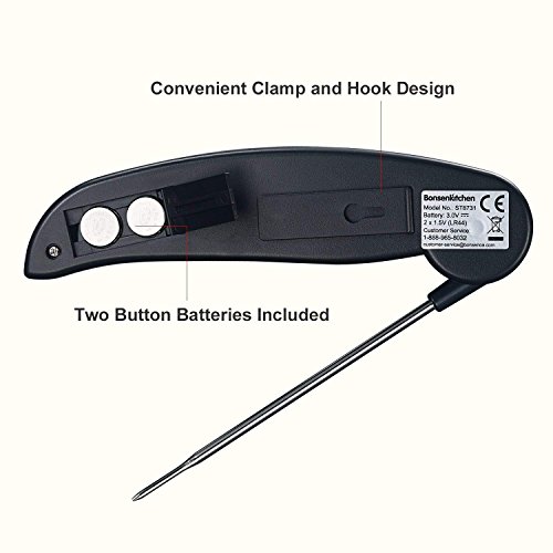 Bonsenkitchen Termómetro Digital de Cocina para Carne Barbacoa Comida Liquidos Aceite, Termometro Alimentos con Pantalla LCD para Lectura Instantánea, Sonda Larga,°C/°F Conmutable,Negro ST8730