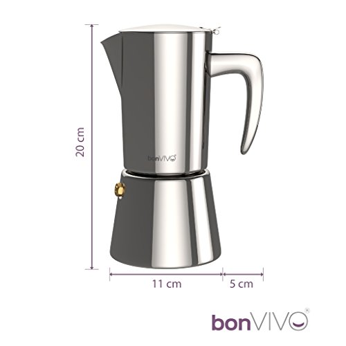 bonVIVO Intenca Cafetera Italiana Express De Inducción De Acero Inoxidable con Acabado Plata, para Espresso con Mucho Cuerpo, Cafetera Moka Clásica, para 6 Tazas De Espresso