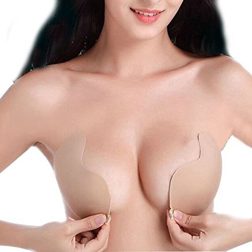 Boolavard® TM Auto-Adhesivo de Silicona Invisible del Pectoral del Sujetador sin Espalda y sin Correas (B, V Beige)