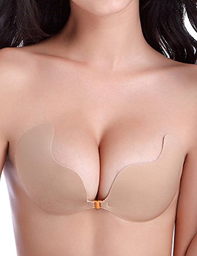 Boolavard® TM Auto-Adhesivo de Silicona Invisible del Pectoral del Sujetador sin Espalda y sin Correas (B, V Beige)
