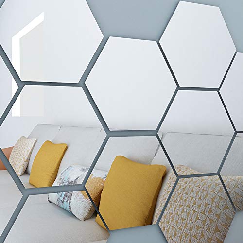 Booly 12 Pcs Espejos Autoadhesivos Azulejos Espejo Pegatinas De Pared Espejo 3D Hexágono Adhesivos Acrílicos Para Dormitorio Tv Pared Baño Pasillo Decoración De La Pared (7.2 * 6.3 Pulgadas)