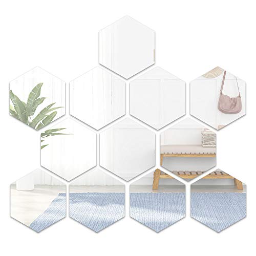 Booly 12 Pcs Espejos Autoadhesivos Azulejos Espejo Pegatinas De Pared Espejo 3D Hexágono Adhesivos Acrílicos Para Dormitorio Tv Pared Baño Pasillo Decoración De La Pared (7.2 * 6.3 Pulgadas)