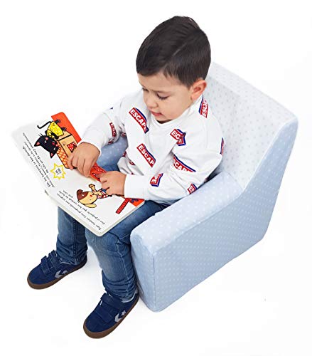 Borda y más Sillón o Asiento Infantil Personalizado de Espuma para bebés y niños. Varios Modelos y Colores Disponibles. (Estrellas Azul)