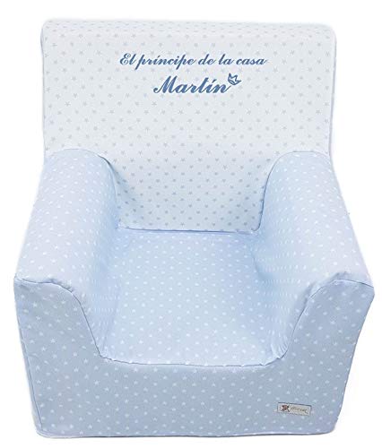 Borda y más Sillón o Asiento Infantil Personalizado de Espuma para bebés y niños. Varios Modelos y Colores Disponibles. (Estrellas Azul)