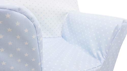 Borda y más Sillón o Asiento Infantil Personalizado de Espuma para bebés y niños. Varios Modelos y Colores Disponibles. (Estrellas Azul)