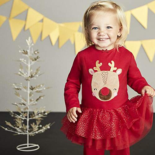 Borlai - Vestido tutú de Navidad para niñas de 1 a 4 años (Manga Larga), Color Rojo