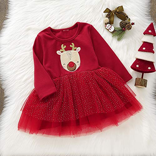 Borlai - Vestido tutú de Navidad para niñas de 1 a 4 años (Manga Larga), Color Rojo