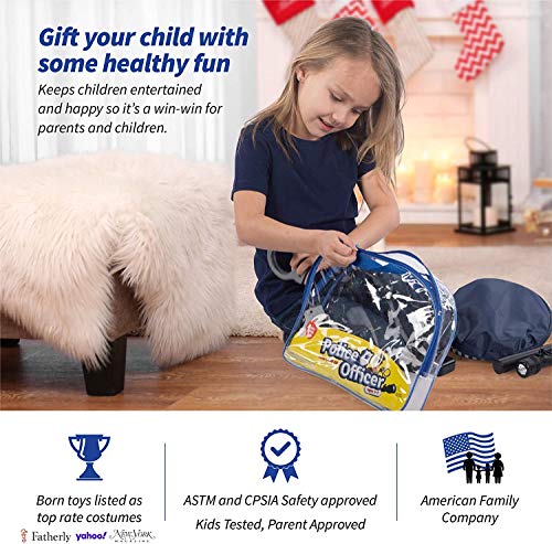 Born Toys Disfraz De Policía De 12 Piezas para Niños con Kit De Juego De rol De Juguete con Placa De Policía, Esposas, Linterna para Niños para Disfraz De Policía, Ideal