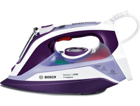Bosch Sensixx'x DI90 - Plancha (Plancha vapor-seco, Suela Ceranium Glisée Pro, 2,5 m, Violeta, Blanco, 65 g/min, 0,4 L)